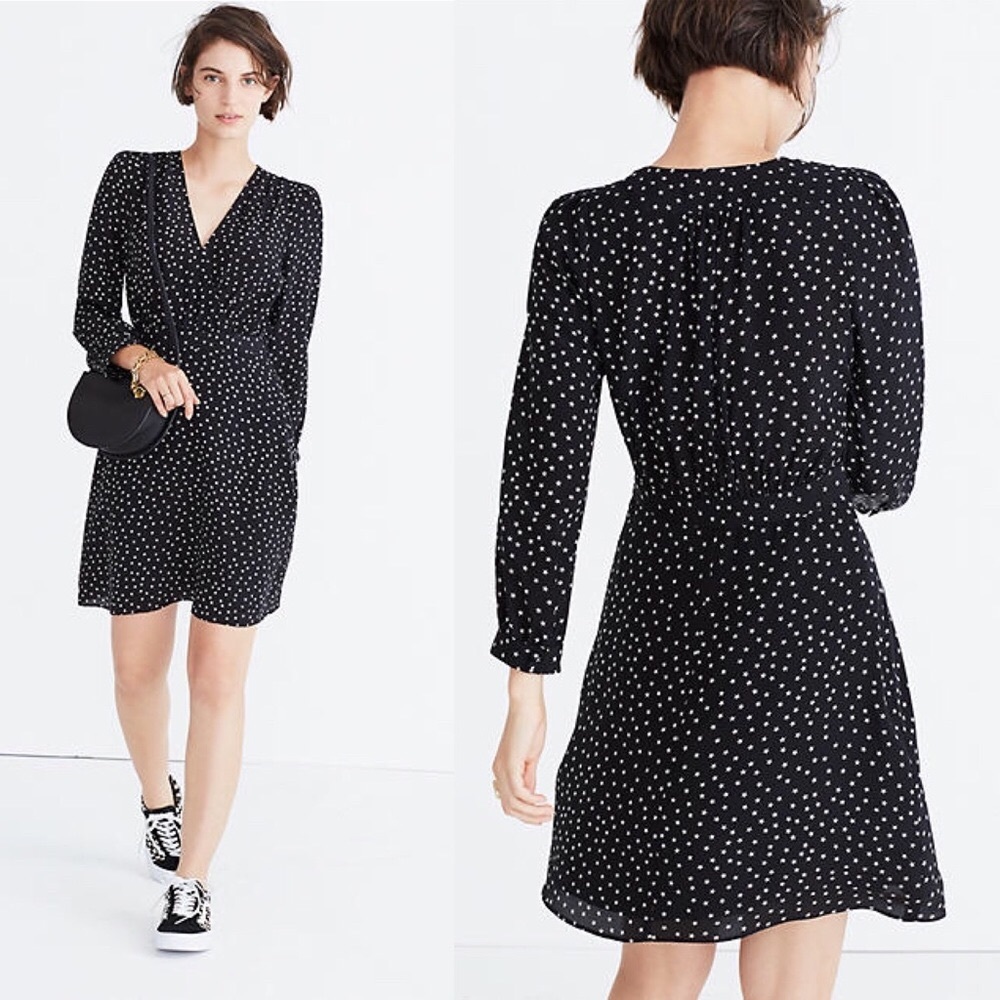 Madewell Black Polka Dot Long-Sleeve Wrap Dress